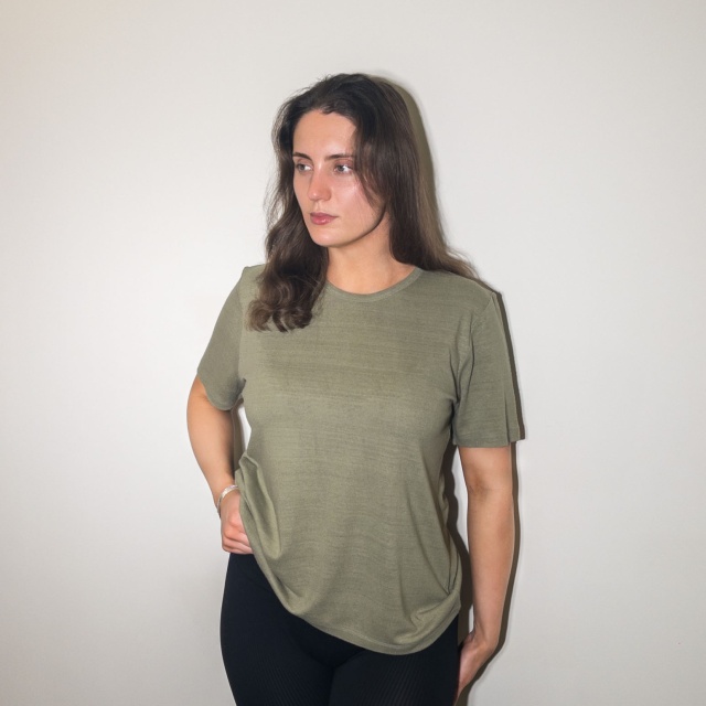 Ladies Khaki Noil Silk T-Shirt