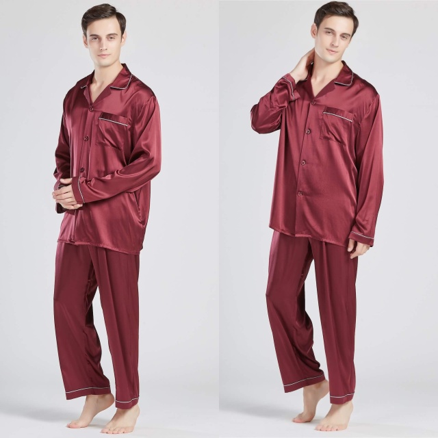 Mens Burgundy Pure Silk Pyjamas