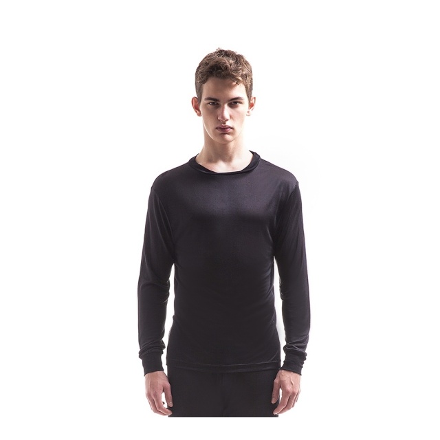 Mens Pure Silk Thermal Long Sleeved Top - Black