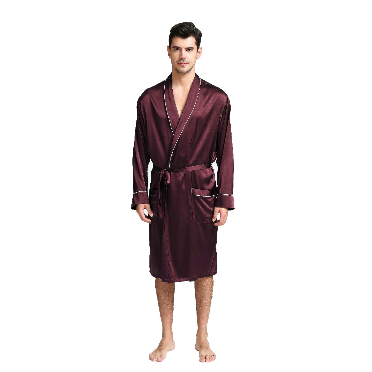 Men s Burgundy Silk Dressing Gown Jasmine Silk