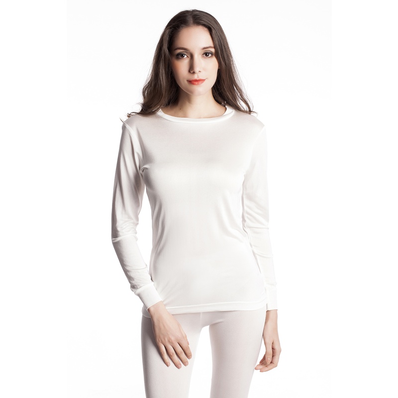 Ladies Pure Silk Ivory Thermal Top