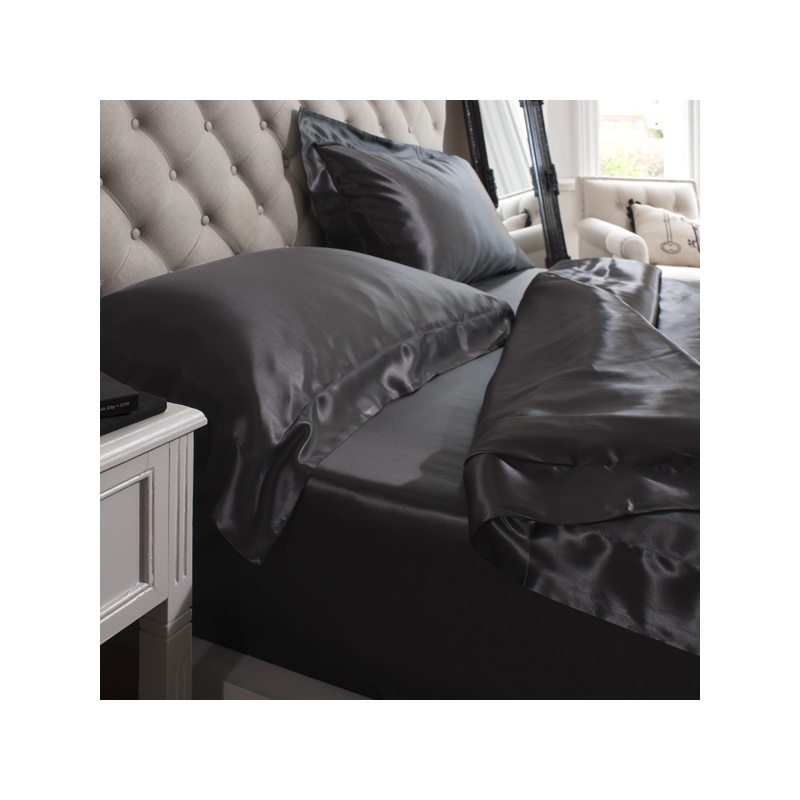 Black 4PCs Silk Duvet Cover Set