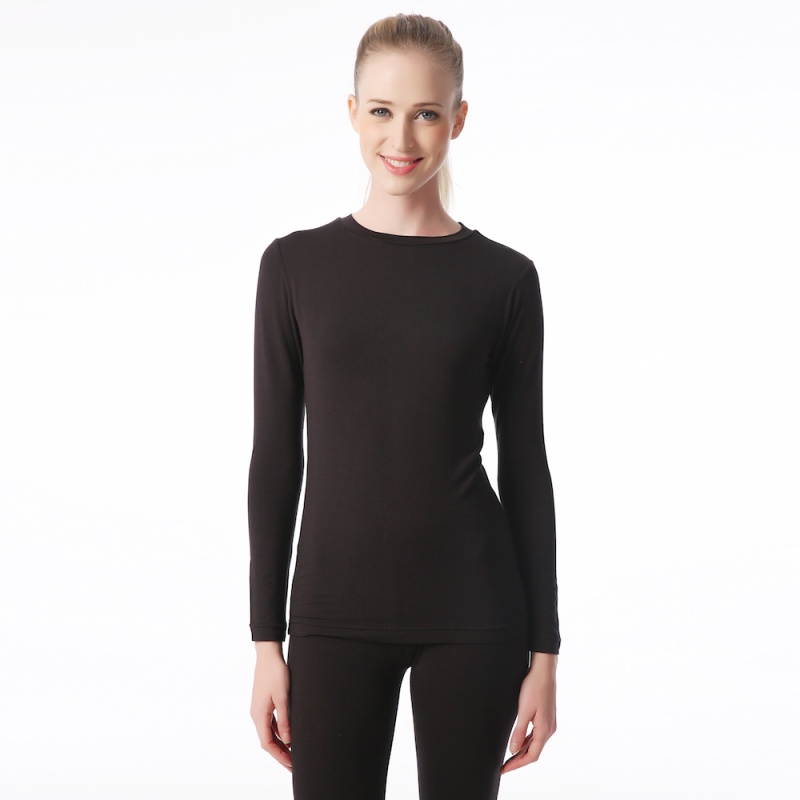 Ladies Modal Thermal Black Long Sleeve Top