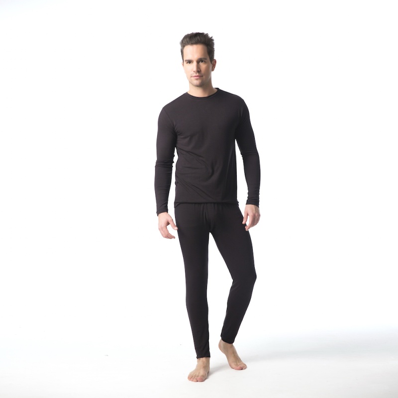 Mens Modal Thermal Long Sleeve Top - Black