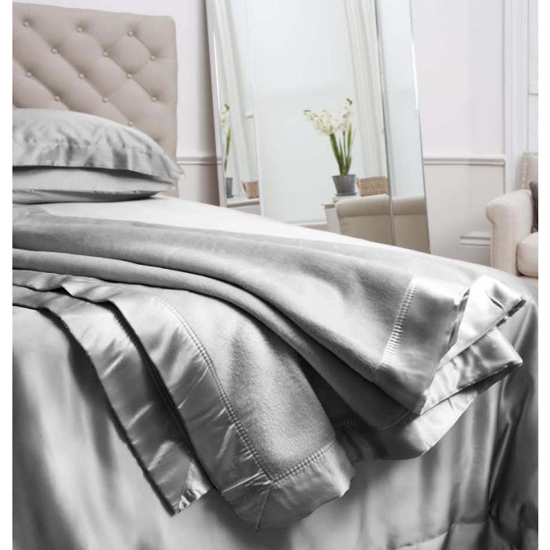 Grey Silk Blanket with Satin Border Jasmine Silk