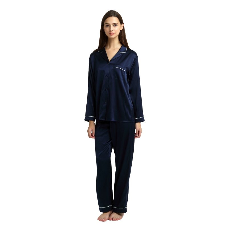 Ladies Pure Silk Navy Pyjamas